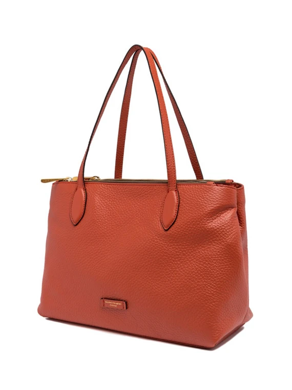 Leather Mara shopping bag, double zip closure