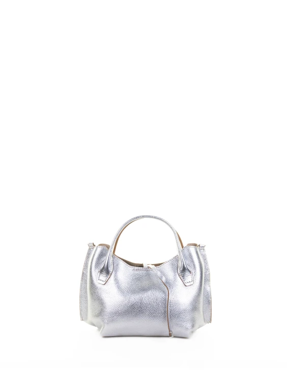 Fiamma double handle bag in metallic hammered leather