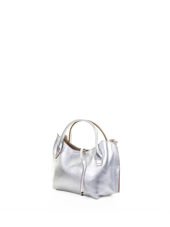 Fiamma double handle bag in metallic hammered leather