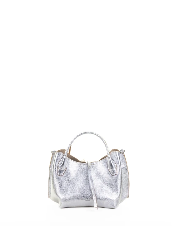 Fiamma double handle bag in metallic hammered leather