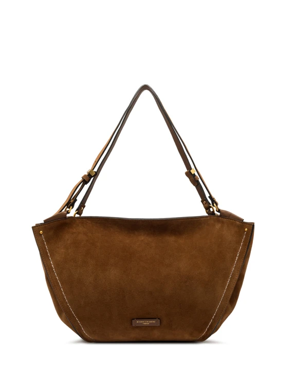 Borsa Bloom in pelle scamosciata cognac