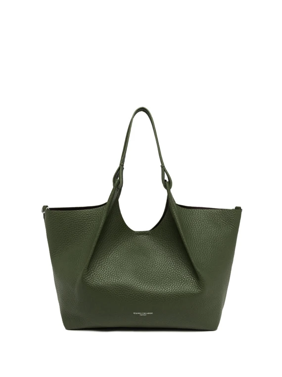 Borsa Dua in pelle martellata verde scuro