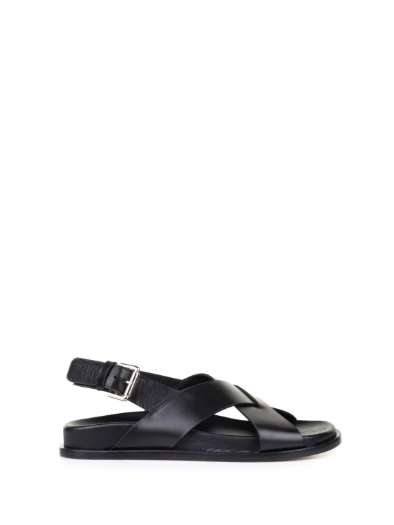 Low black leather sandal