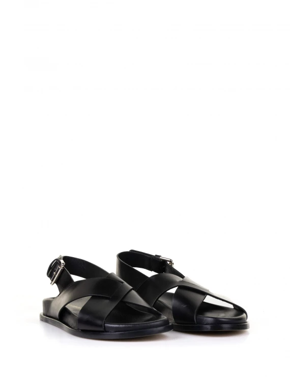 Low black leather sandal