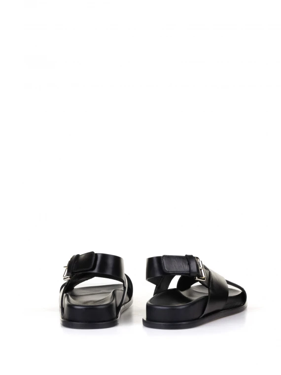 Low black leather sandal