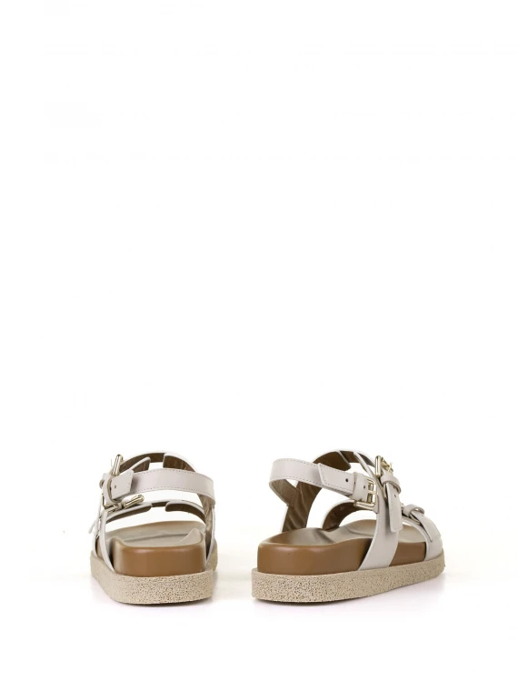 Low double buckle leather sandal