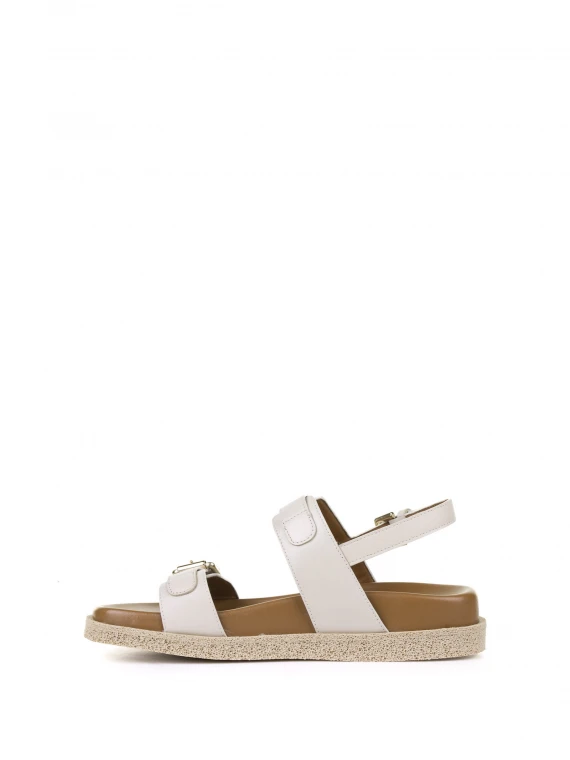 Low double buckle leather sandal