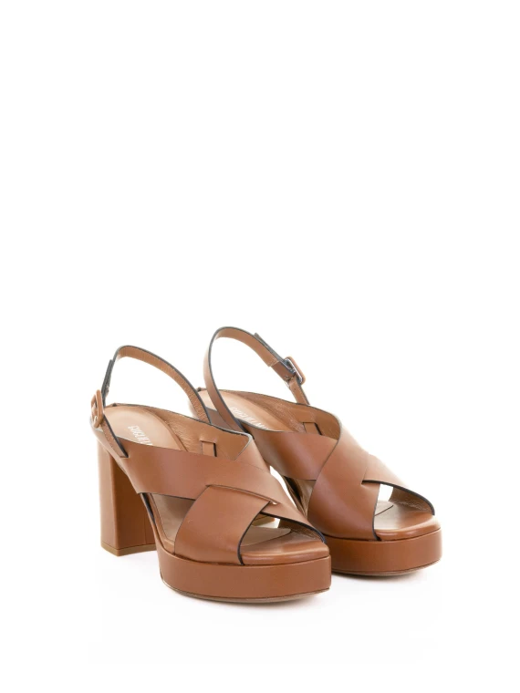 Leather Crossover Sandal in Tan Color