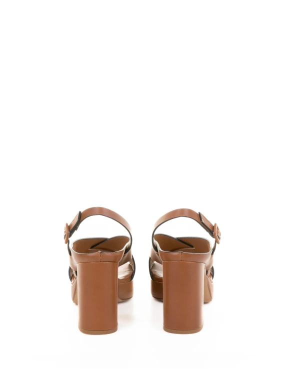 Leather Crossover Sandal in Tan Color