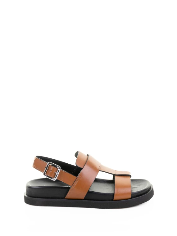 Sandalo nero marrone in pelle