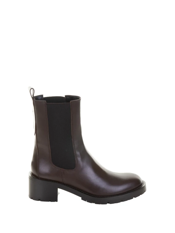 dark brown leather ankle boot with rubber sole
