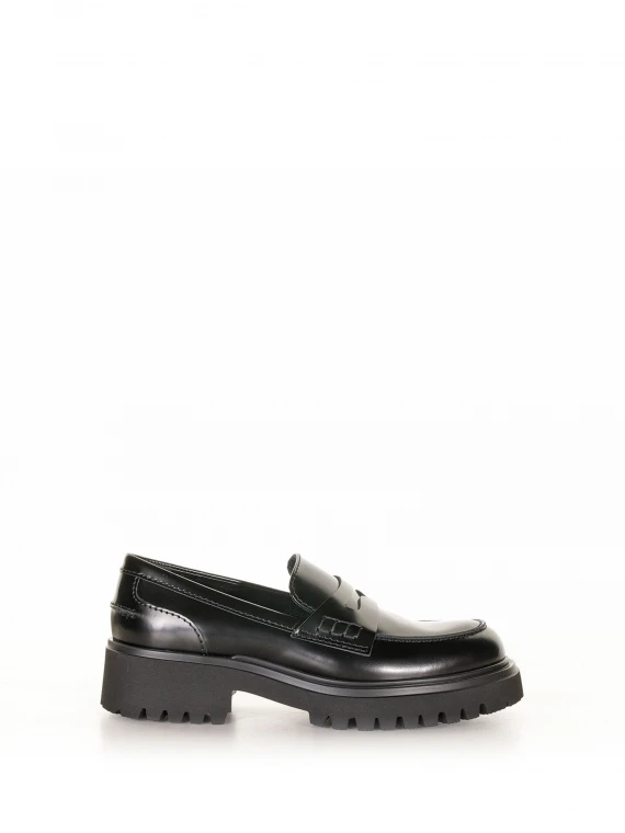 Black leather loafers