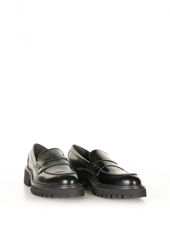 Black leather loafers