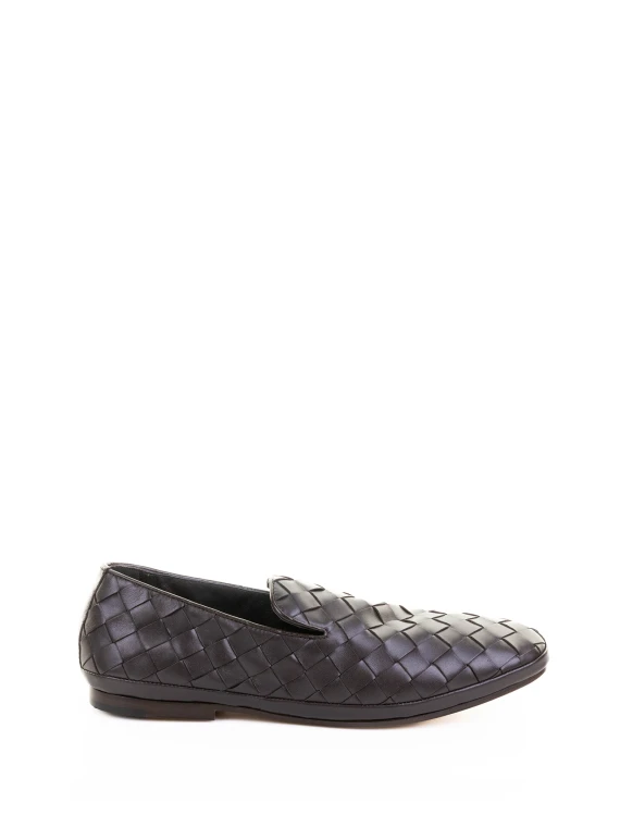 Mocassino slip on in nappa intrecciata testa di moro