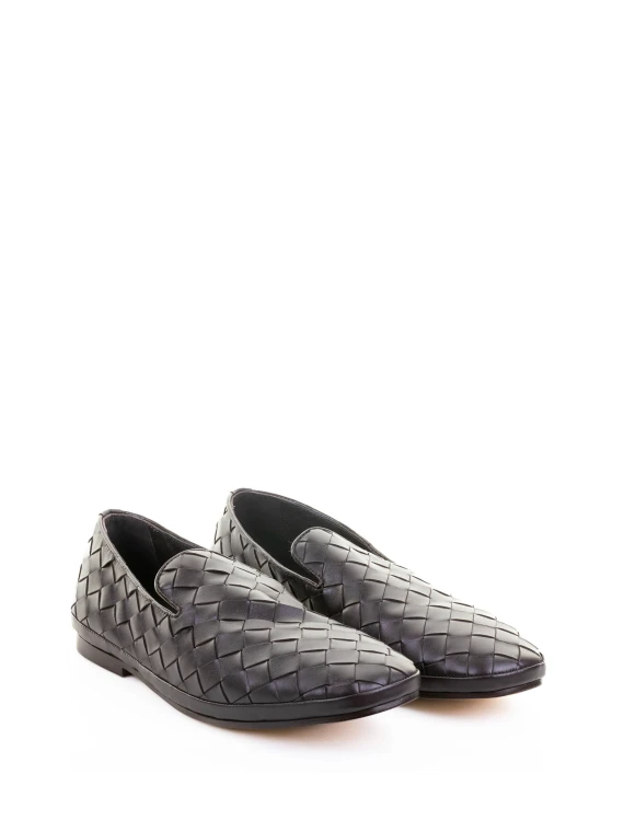 Moccasin Slip On in Woven Nappa Dark Brown