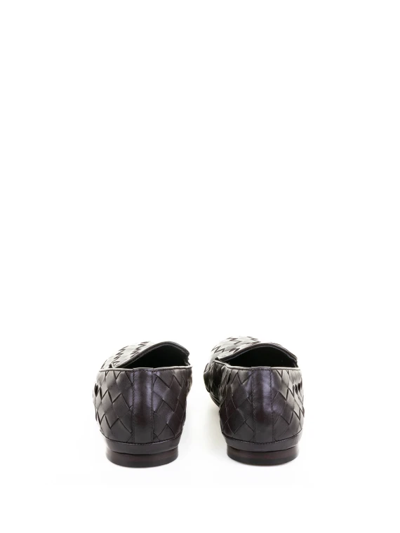 Moccasin Slip On in Woven Nappa Dark Brown