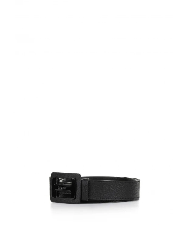 Cintura nera in pelle con logo