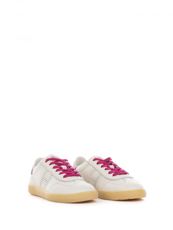 Sneakers Cool in pelle bianco fuxia e fondo a contrasto