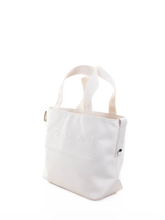 Borsa a sacca in tessuto jeans bianco
