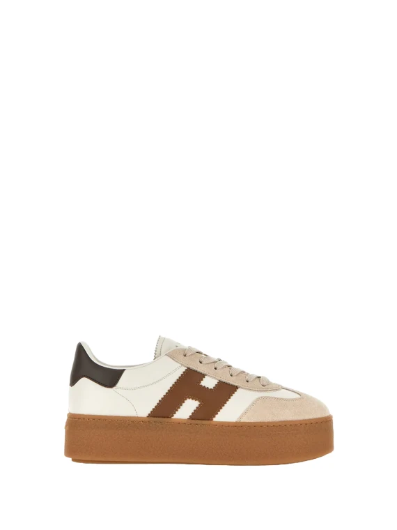 Ivory, beige and brown suede sneakers