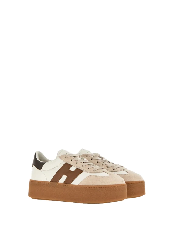 Ivory, beige and brown suede sneakers