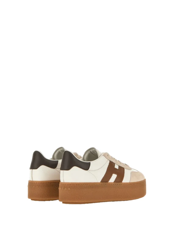 Ivory, beige and brown suede sneakers