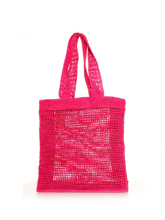 Fuchsia shoulder bag in natural raffia