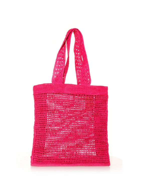 Borsa a spalla in raffia naturale fuxia