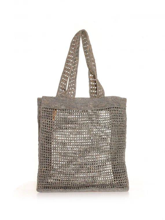 Borsa a spalla in raffia naturale grigia