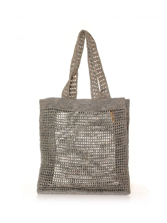 Borsa a spalla in raffia naturale grigia