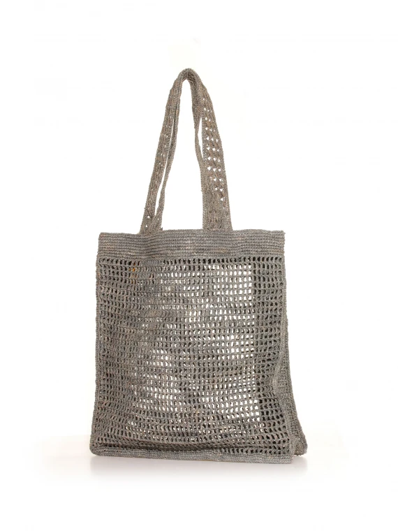 Gray shoulder bag in natural raffia