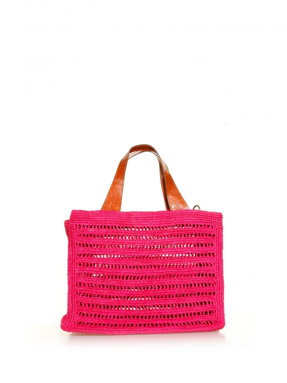 Woven raffia tote bag with shoulder strap