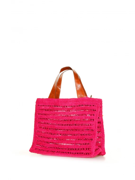 Woven raffia tote bag with shoulder strap