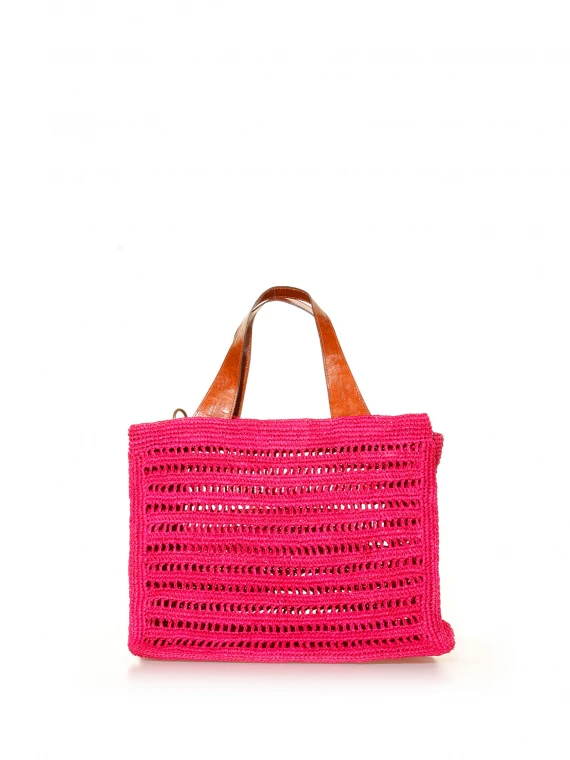 Borsa tote in rafia intrecciata con tracolla