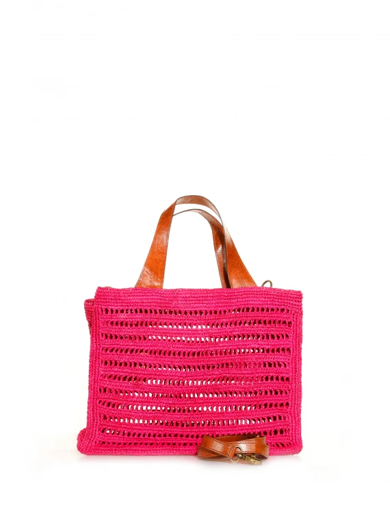 Woven raffia tote bag with shoulder strap