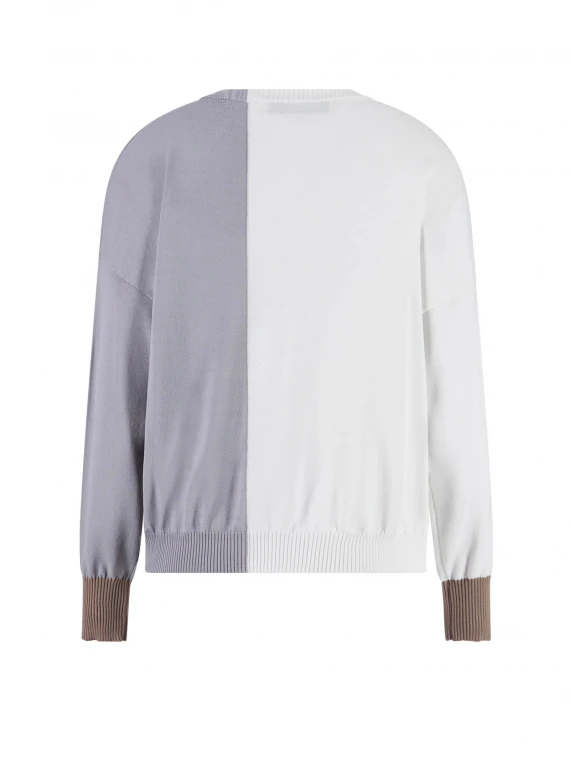 Tricolor crew-neck sweater with pocket