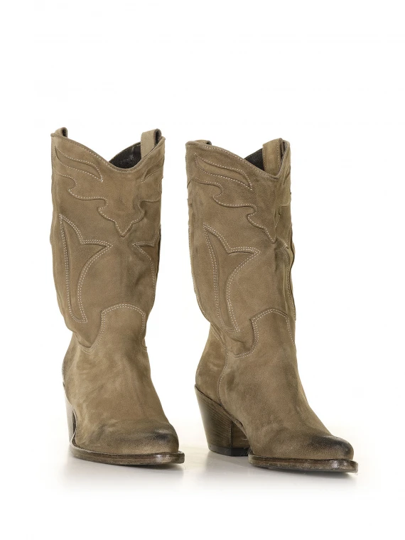 Beige suede high Texan boot