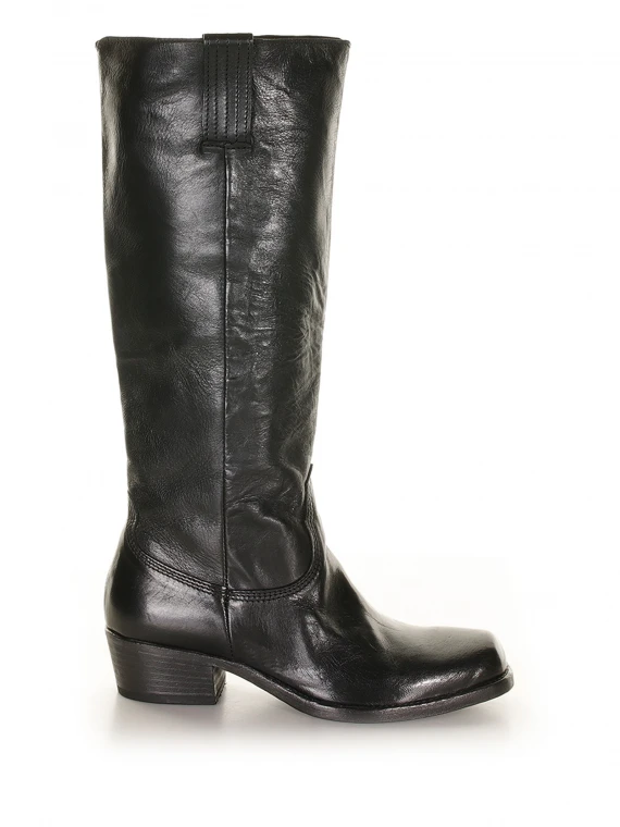 Black leather high boot