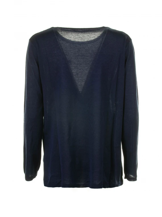 Maglia girocollo blu in seta e cashmere