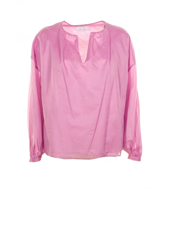 Long-sleeved V-neck blouse