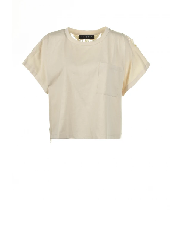 Cream cut-out T-shirt