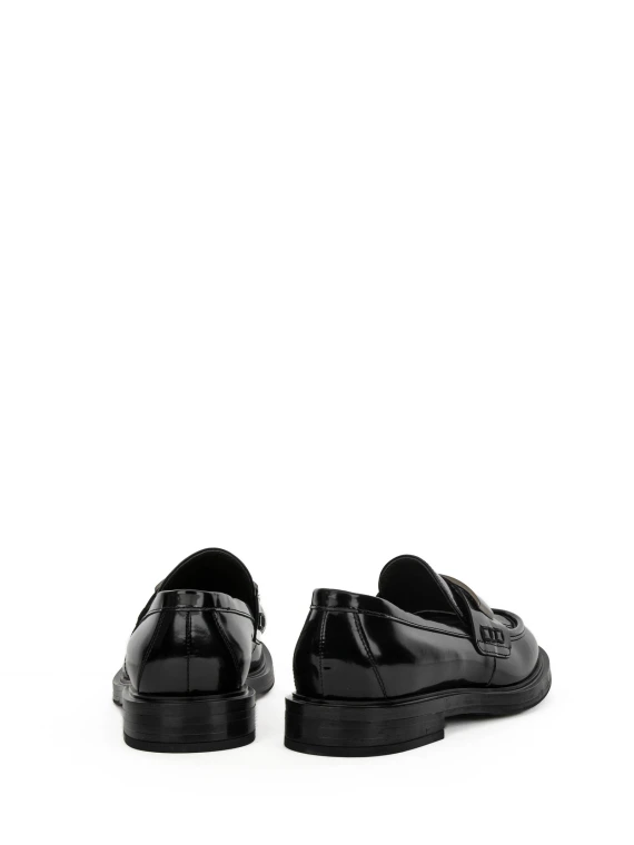 Women's black leather moccasin