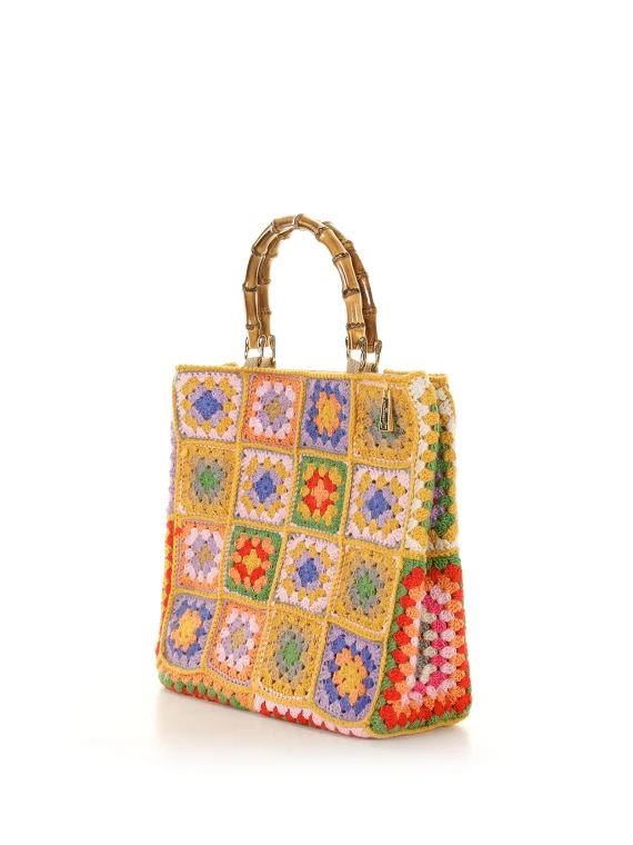 Shopping bag in crochet e manici in bamboo