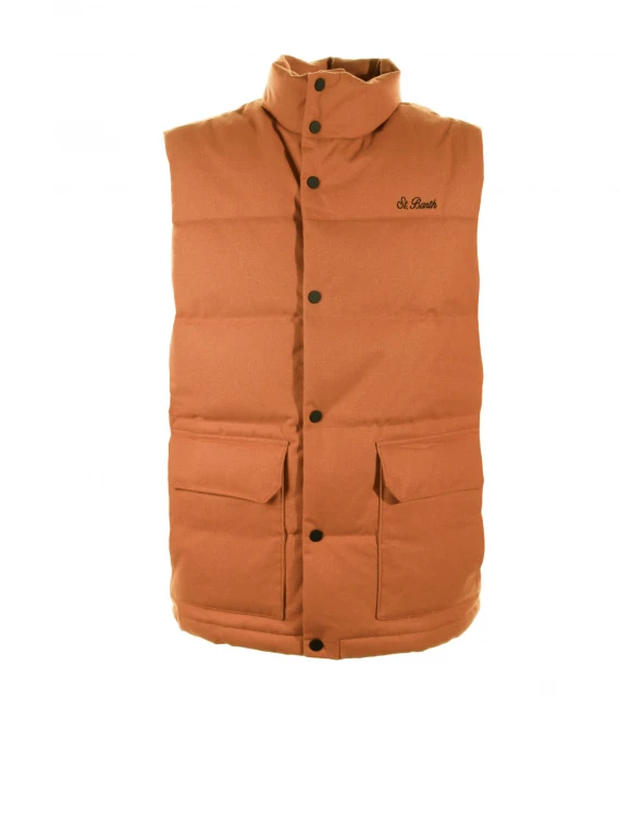 Orange quilted vest with logo