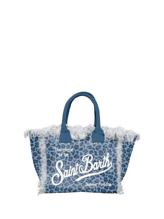 Borsa Vanity in lino denim leopardato