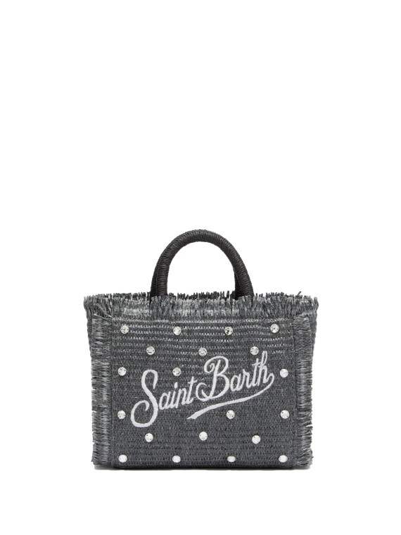 Mini Vanity Straw Bag with Rhinestones