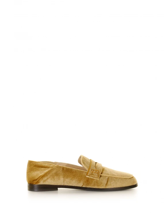 Gold velvet loafer