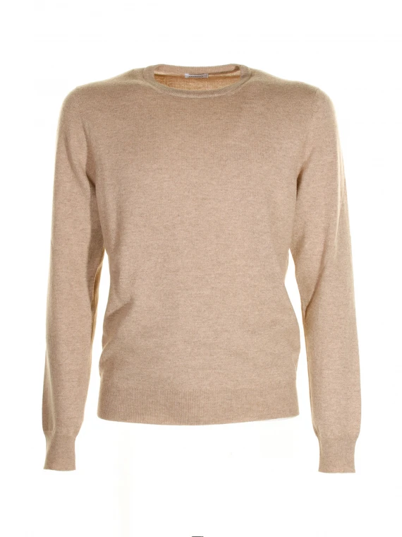 Beige crew neck sweater in wool