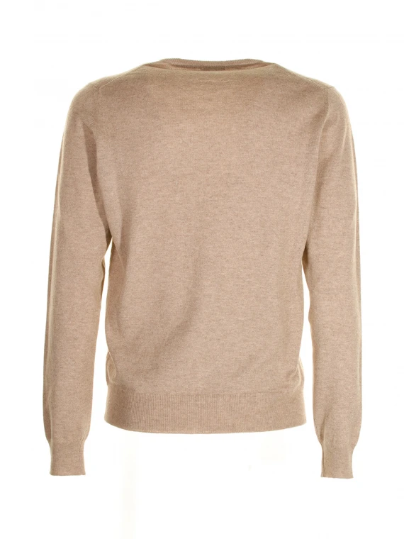 Beige crew neck sweater in wool