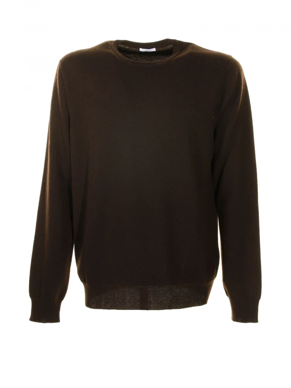 Brown crew neck sweater in wool